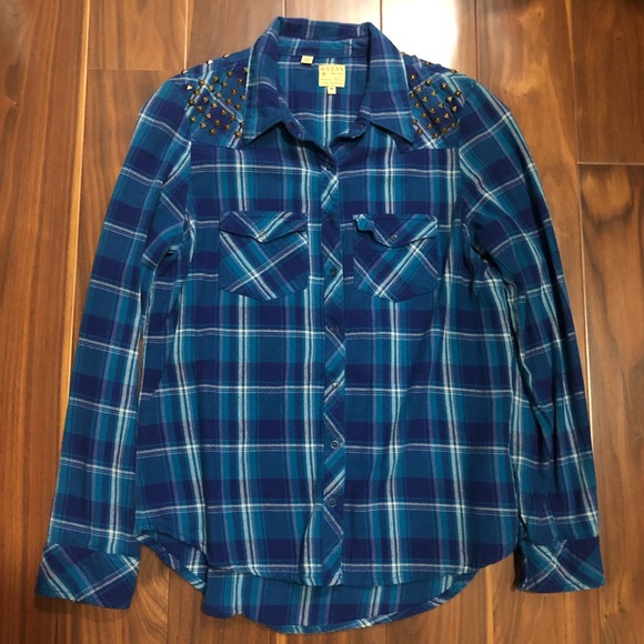 GUESS Blue Button Down Flanel - Picture 3 of 5